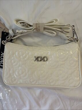 XOXO White Vegan Materials Quilted Patent Crossbody Bag with silver hardware